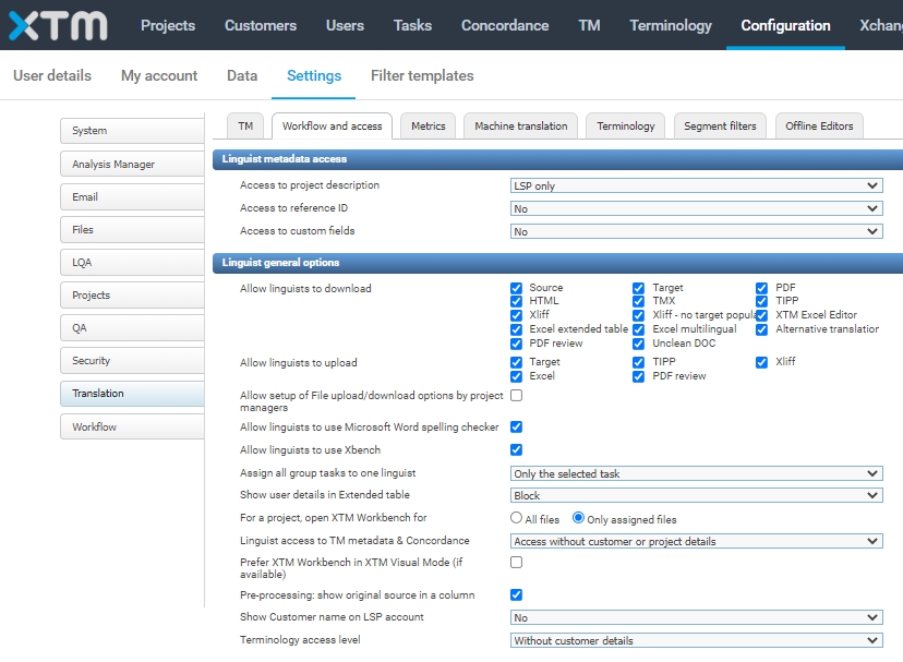 Users access rights in XTM