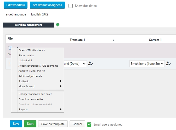 Workflow management in XTM